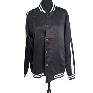 Five Four Black and White Bomber Jacket with Striped Trim